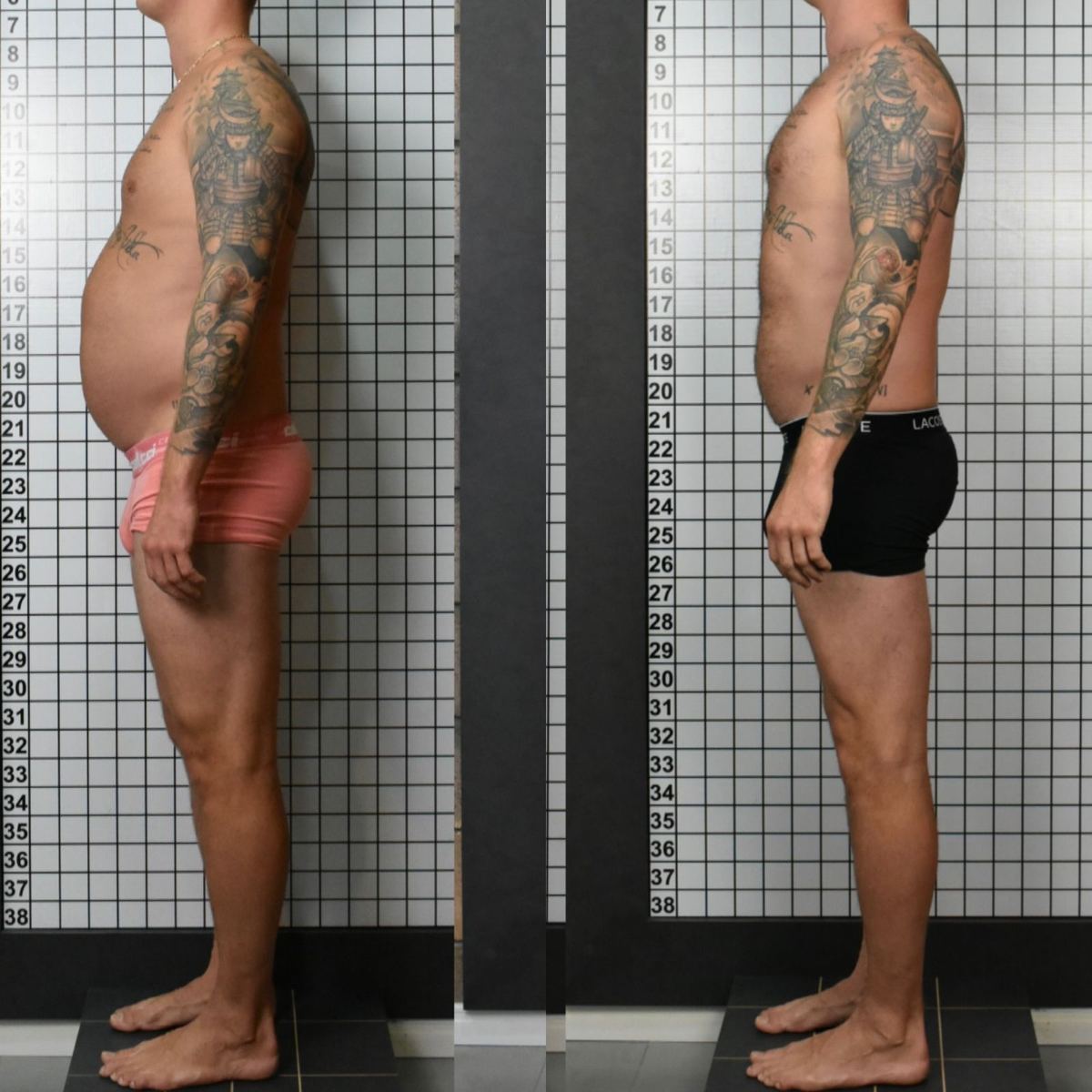 Evolução de aluno: antes e depois, vista lateral